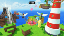 a video game with a lighthouse and a number 102 on the bottom