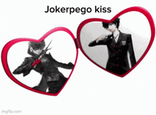 a pair of heart shaped glasses with a picture of joker pego inside
