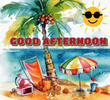 a picture of a beach with the words good afternoon written on it
