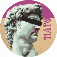 a statue of a man with a purple background and the word nato on it