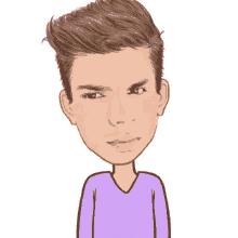 a cartoon of a young man with a purple shirt on