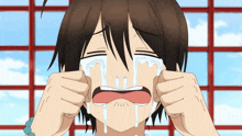 a crying anime character with tears coming out of his eyes