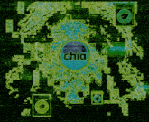 the word chia is in a blue circle on a green and black background