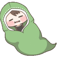a cartoon of a person sleeping in a green blanket