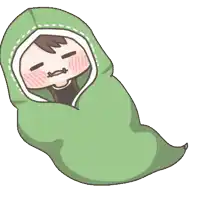 a cartoon of a person sleeping in a green blanket