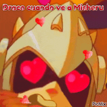 a picture of a cartoon character with hearts in his eyes and the words " draco cuando ve a misheru "
