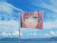 a pink flag with a girl 's face on it