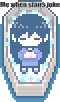 a pixel art drawing of a girl in a coffin