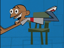 a cartoon character is laying on a green chair