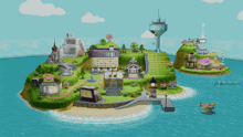 a cartoon illustration of a small island with a lighthouse