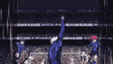 a soccer game is being played in a stadium that says blue lock