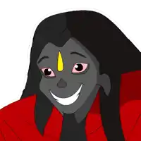 a cartoon drawing of a person with a yellow nose