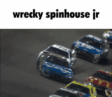 a picture of a race car with the words wrecky spinhouse jr on the bottom