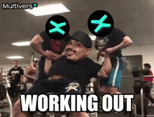 a man lifting weights in a gym with the words working out