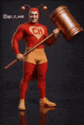 a cartoon character is holding a hammer and says " sigam os bons " on the bottom