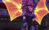 a purple and orange anime character with a sword