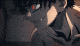 a close up of a person with red eyes