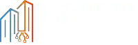 a logo with a building and a graph on it