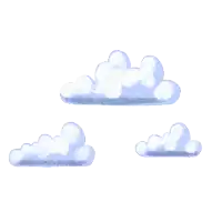 three blue clouds are floating in the sky