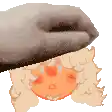 a pixel art drawing of a person 's head with a hand holding it .