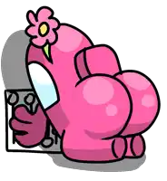 a pink among us character with a flower in her hair
