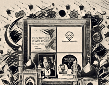 a black and white drawing of a window with the words renewed leadership on it
