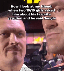 two men are looking at each other and the caption says how i look at my friend