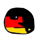 a cartoon drawing of a german ball with a face and a german flag on it .