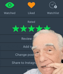 an older man is standing in front of a watchlist app