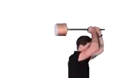 a man in a black shirt is holding a copper pot over his head