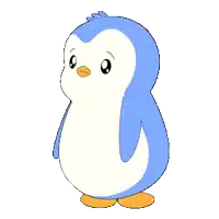 a blue and white penguin with an orange beak is standing on a white background