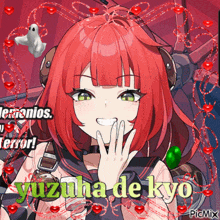 a picture of a red haired anime girl with the name yuzuha de kyo