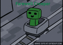 a cartoon of a creeper on a roller coaster with the words farewell creeper below it