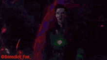 a purple background with the name benedict fan on the bottom right