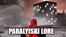 a spiderman video game scene with the words paralyiski lore on the bottom