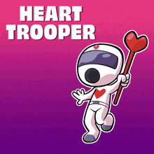 a cartoon drawing of a heart trooper holding a red heart