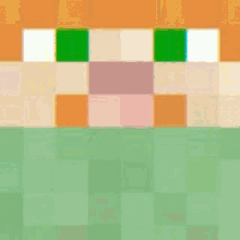 a close up of a pixel art of a pig 's face with a green background .