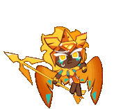 a cartoon character with wings is holding a spear and crying