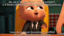 a cartoon of a baby in a suit and tie with the words ne ne si nechalanten i nad neshtata