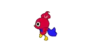 a cartoon of a red bird with a blue cape and a heart on its head .
