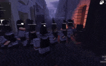 a screenshot of a video game shows a group of people standing in a row