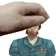 a pixel art of a hand covering a man 's face