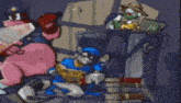 a blurry picture of a group of cartoon characters