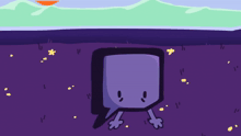 a cartoon drawing of a purple square with a speech bubble on its head