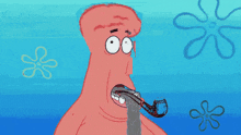 patrick star from spongebob smoking a pipe with a flower in the background