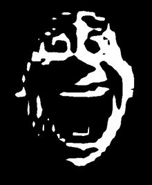 a black and white drawing of a person 's face with a smile on it