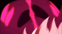 a close up of a person 's face with a pink light behind them
