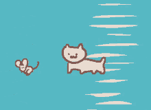 a cartoon drawing of a cat and two mice against a blue background