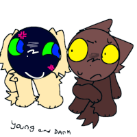 a drawing of a dog and a cat with the words yang and dank written on the bottom