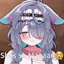 a girl with a braided hair style and a bandage on her head says she 's so maaaad